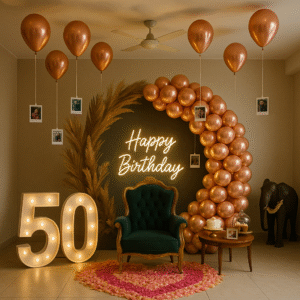 rose gold birthday balloon decoration