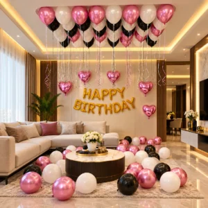 Home pretty pink & white birthday balloon decoration at home