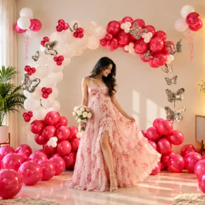 Home red & white butterfly balloon arch decoration