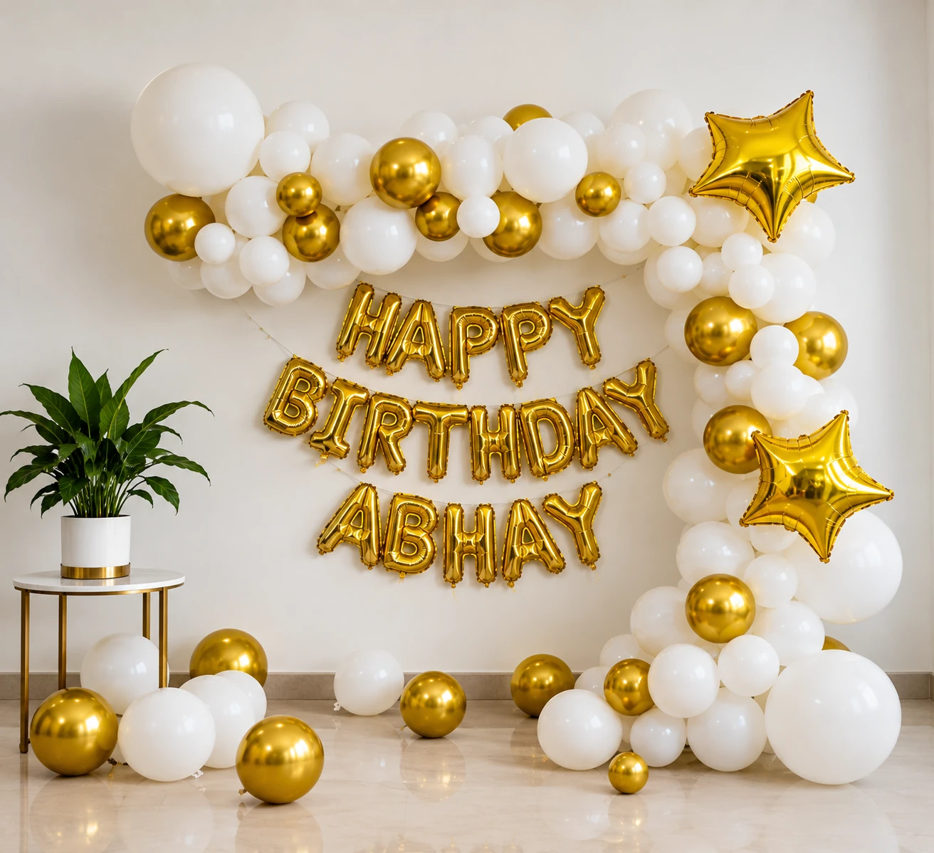 simple white & gold birthday wall setup simple white & gold birthday wall setup